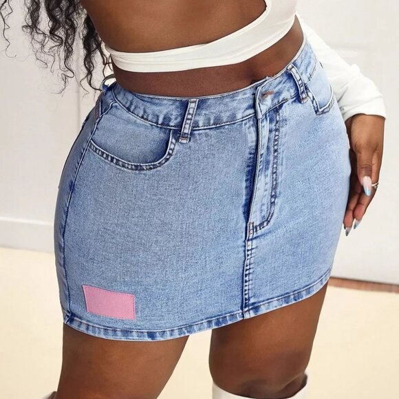 High Waist Mini Denim Skirt - Picture 1 of 4